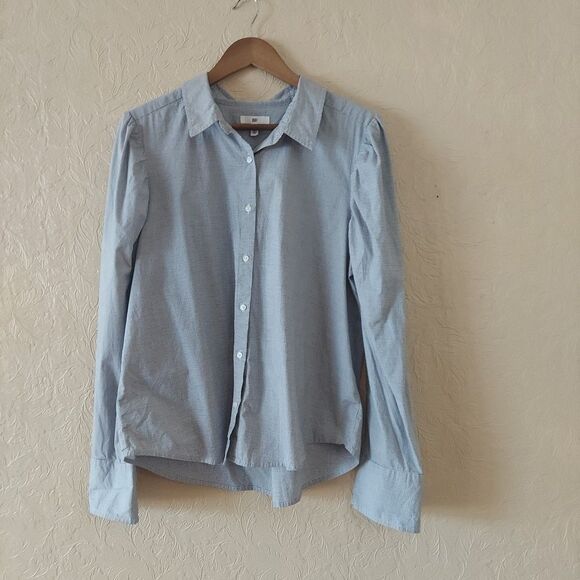 Bp Blue Puff Sleeve Button Up Shirt Career Work Business Stretch Cotton Sz Large - Picture 1 of 10